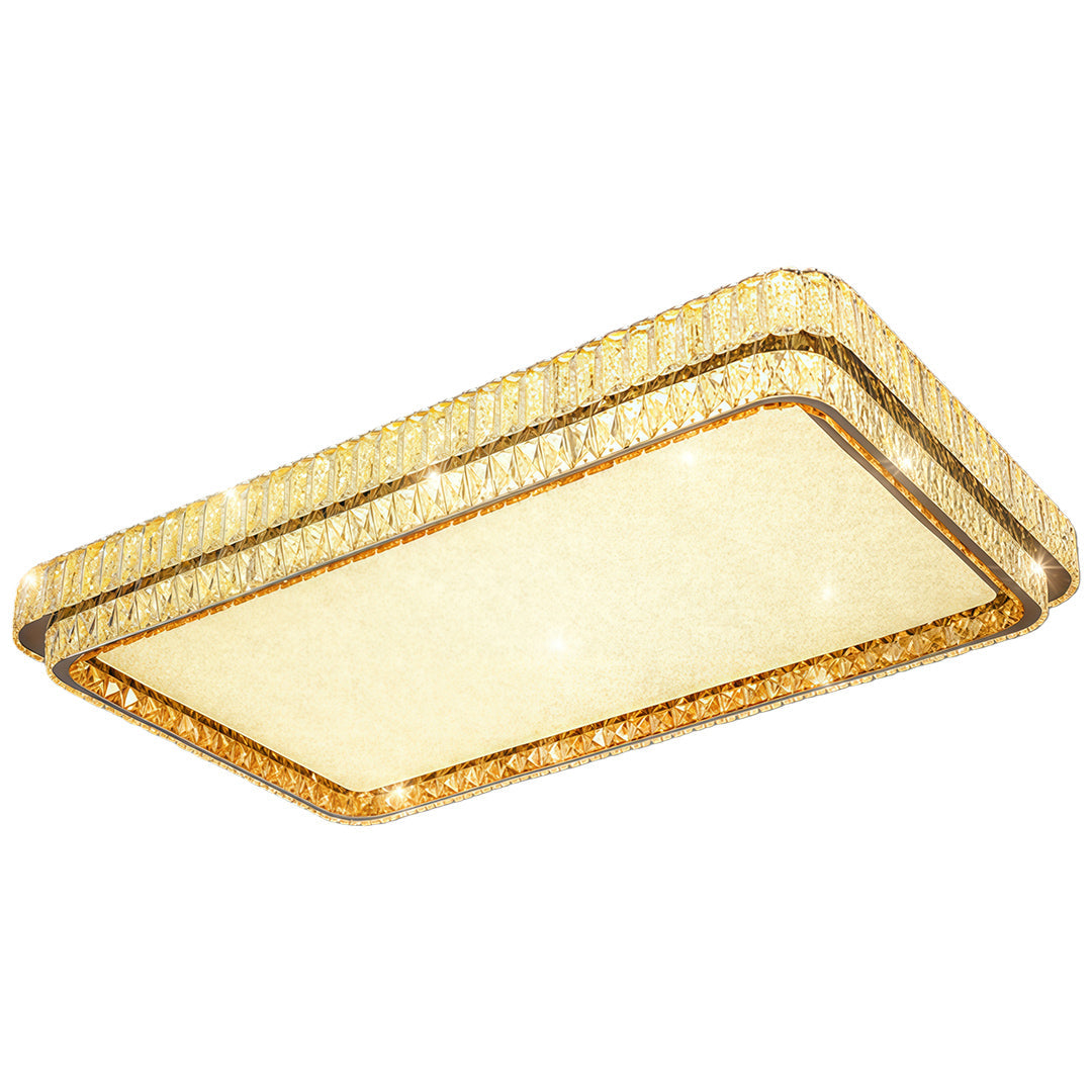 Extra-large rectangular contemporary flush mount lighting featuring glass shade chandelier design with premium gold finish.