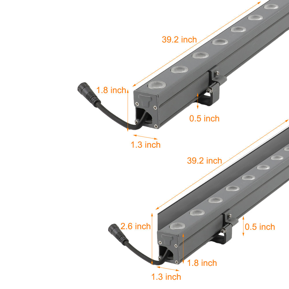 Technical dimension diagram of facade wall washer light with size measurements.