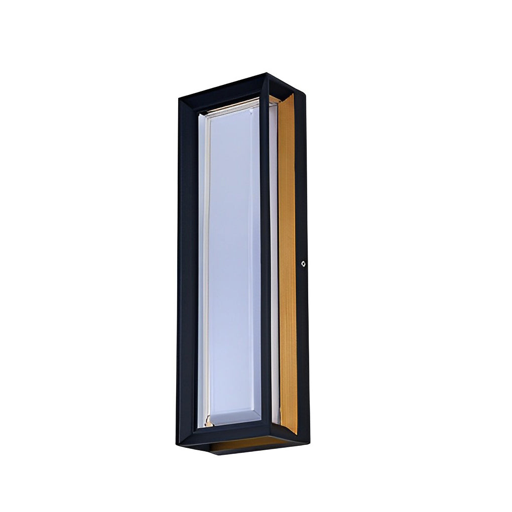 Fan shaped wall sconce with a black and wood finish, providing elegant light in a living room.