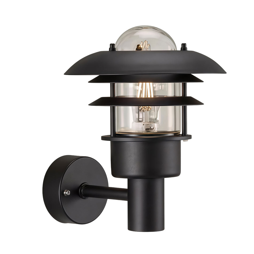 Farmhouse outdoor sconce with a vintage design, enhancing a modern exterior.
