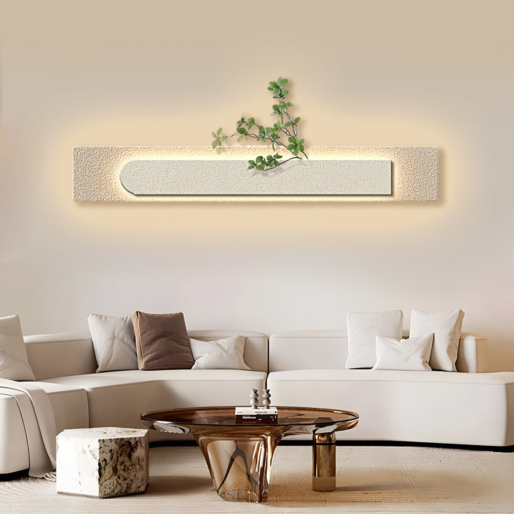 Faux sandstone wall light in beige, front view of the natural design.