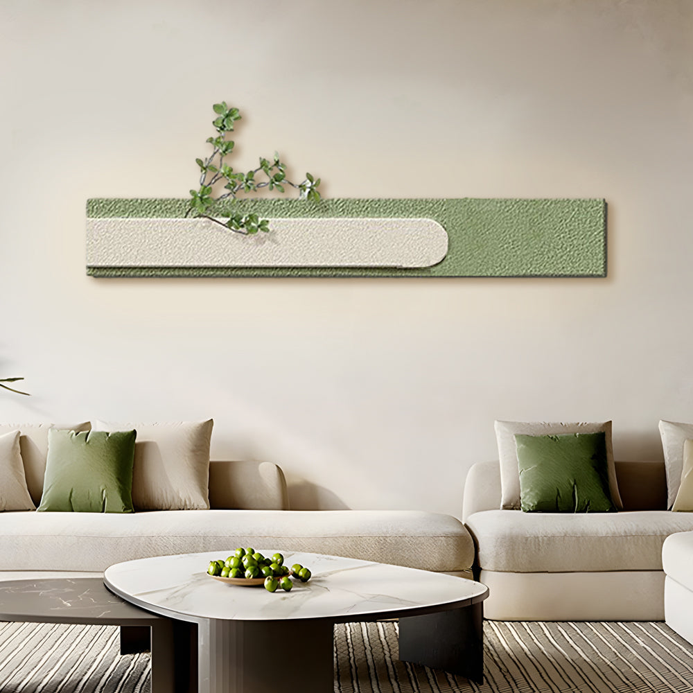 Faux sandstone wall light casting a gentle glow in a cozy seating area.