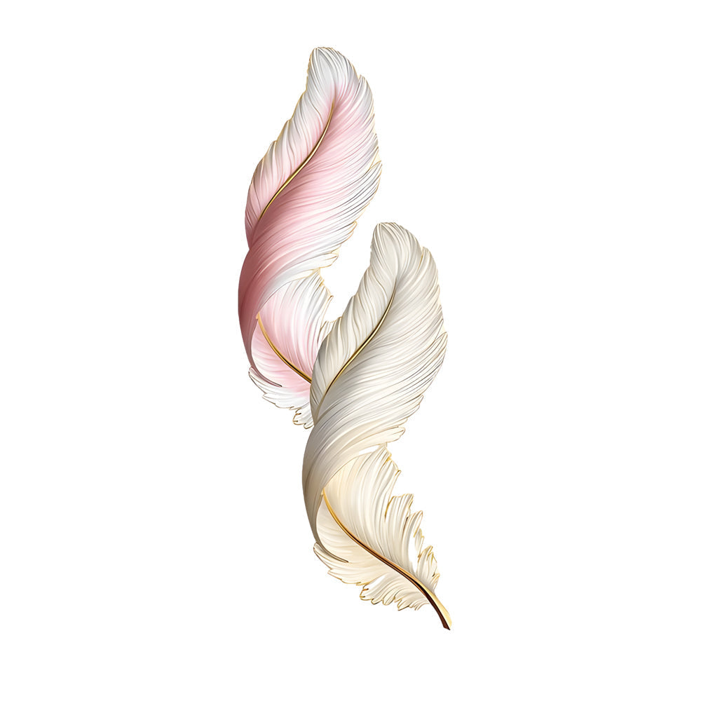 Pink-toned feather wall decor light displayed as a product cutout, highlighting artistic color variation.