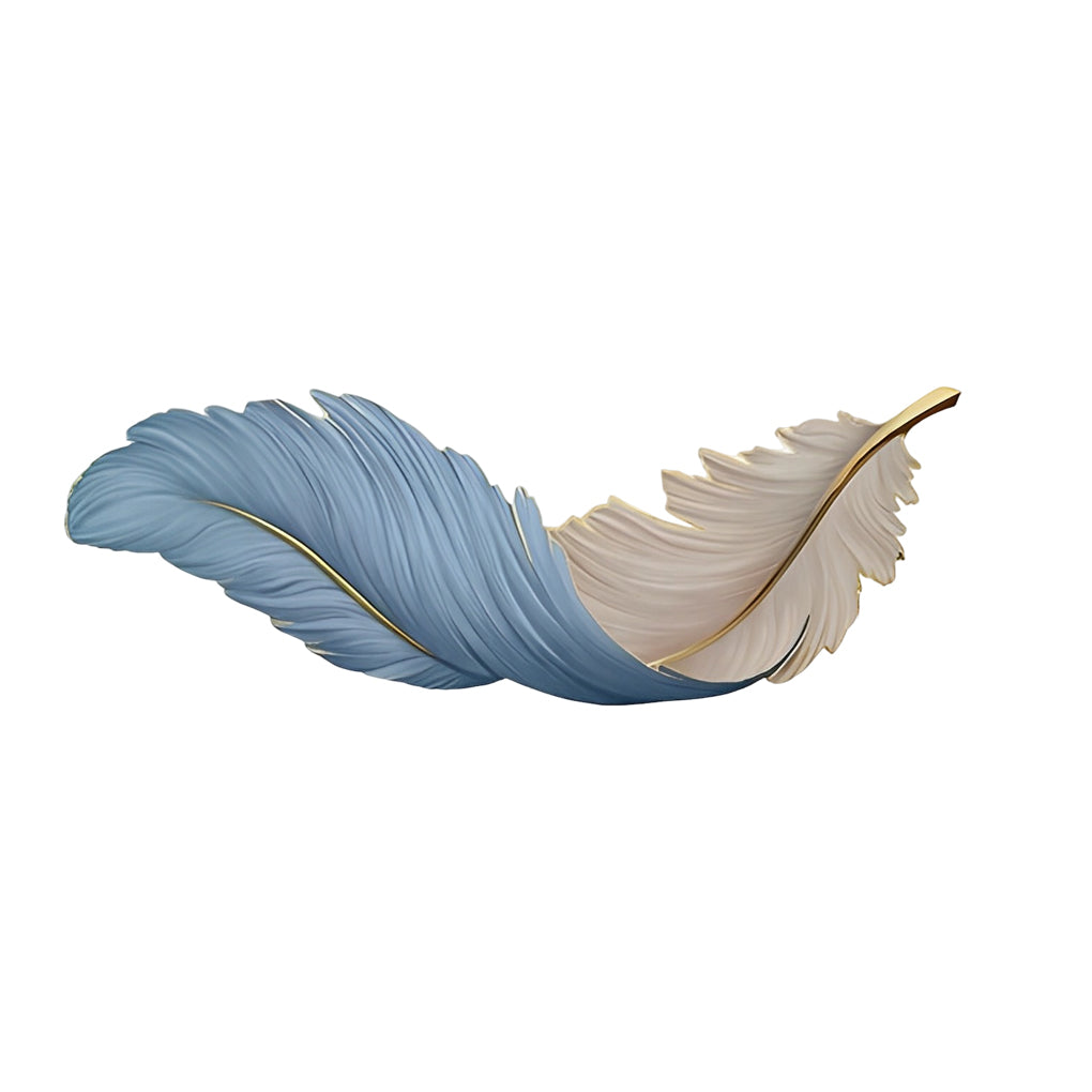 Blue and white feather wall lamp shown as isolated product on white background.