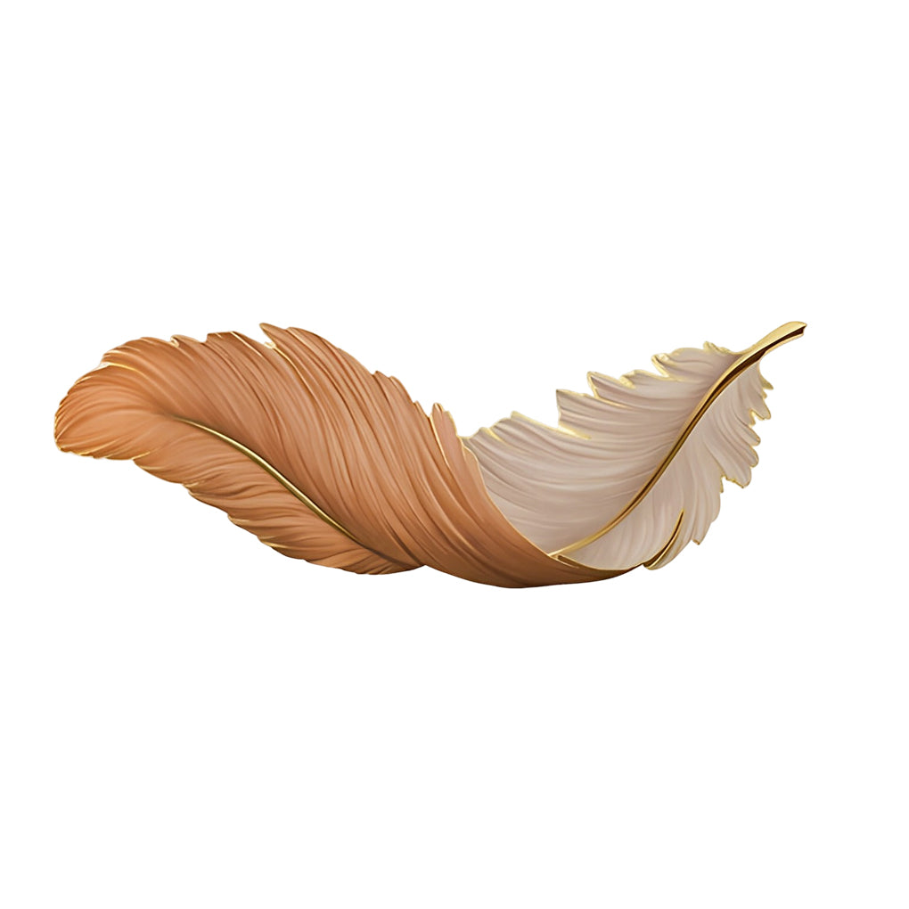 Horizontal feather wall lamp design in gold and white finish.