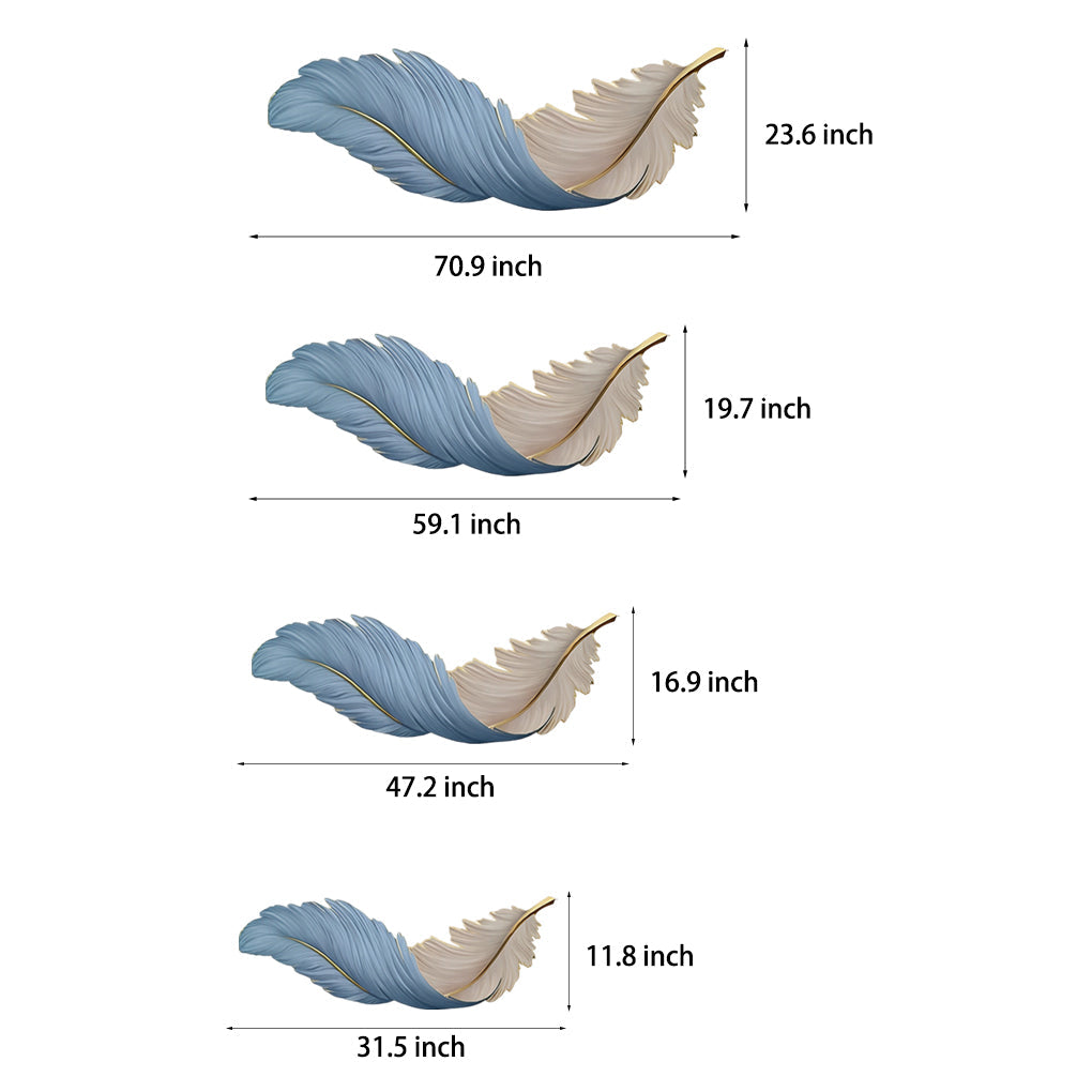Feather wall lamp size and dimension chart showing multiple length options.