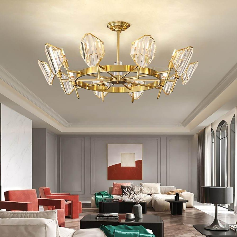 Brass Ring Frame Crystal Chandelier - Gold Metal, Crystal Accents Pendant Lights