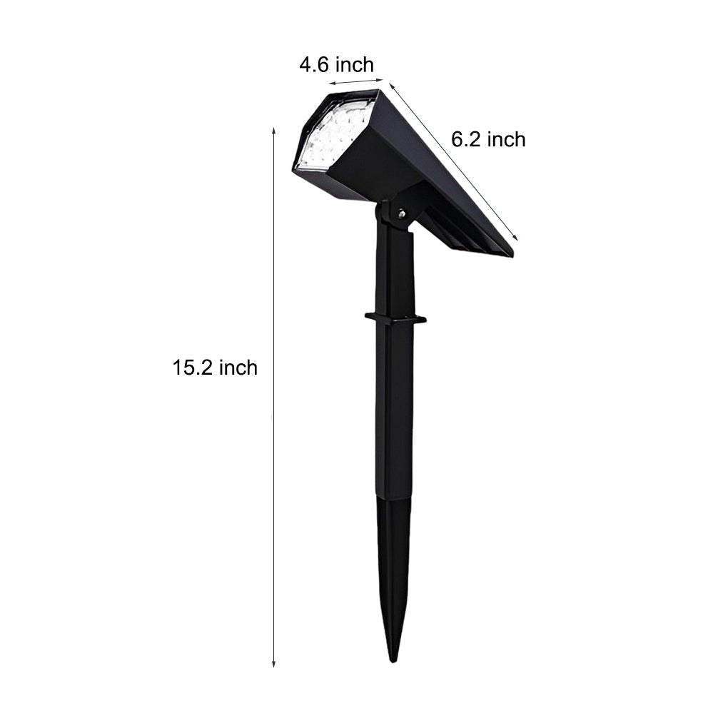 Flood spike light with dimensions labeled, 4.6 x 6.5 x 15.2 inches, for easy garden installation.