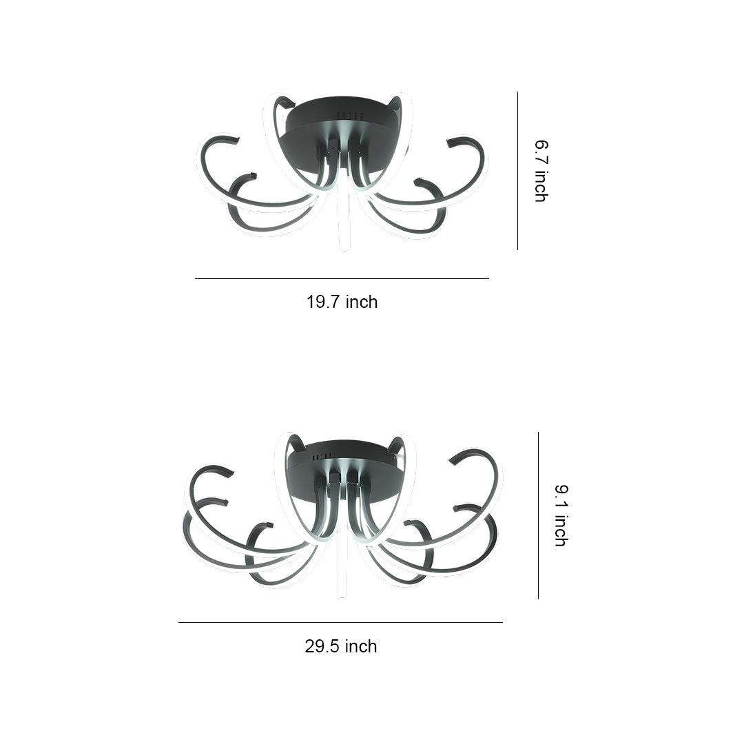 Flush mount led lighting specification diagram showing two size options with dimensions