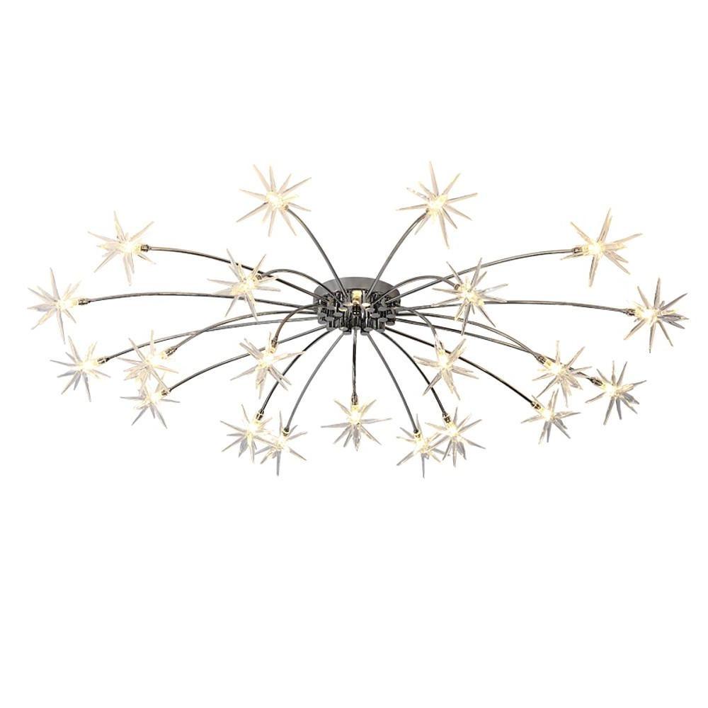 Flush mount starburst light fixture in chrome, front view of the modern design.