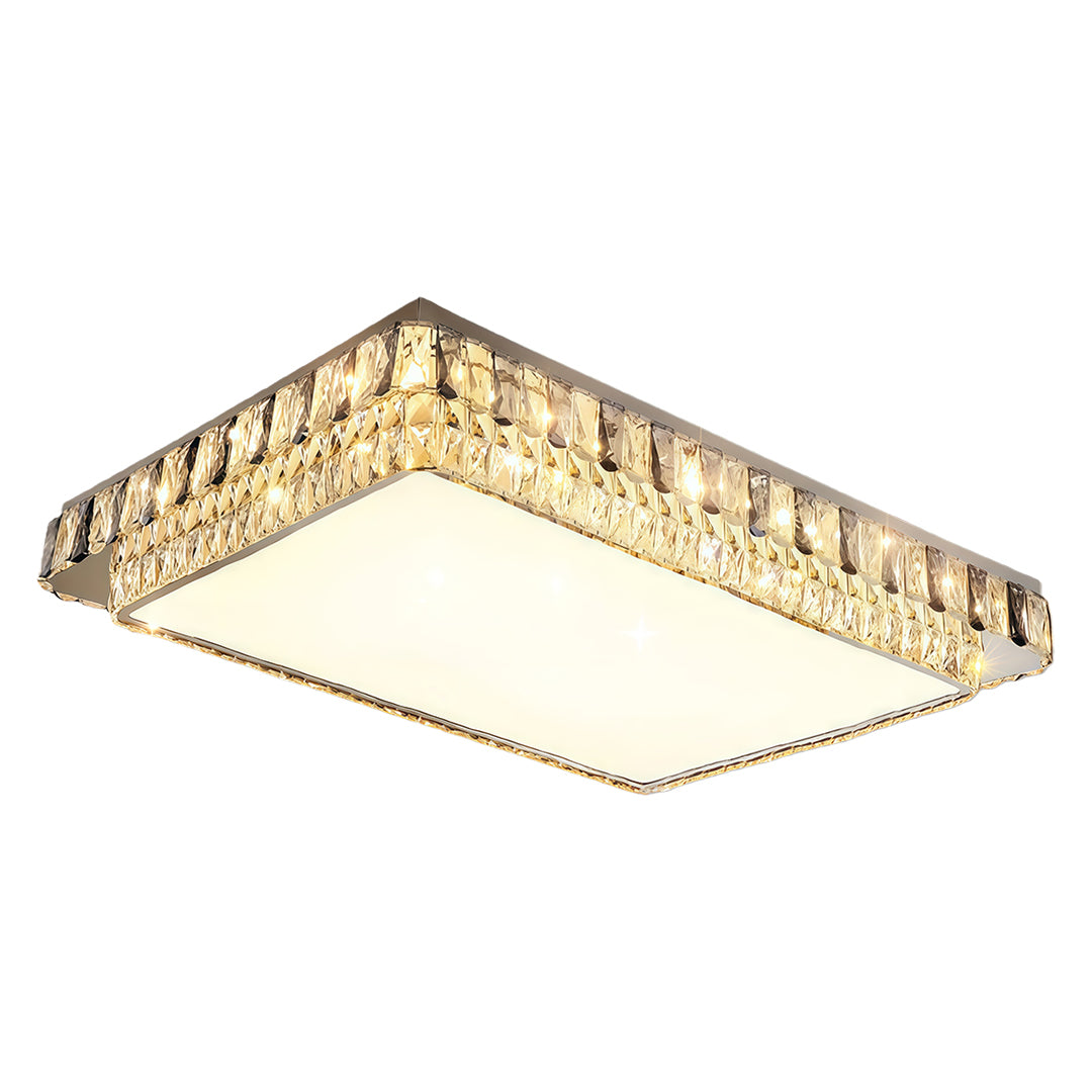 Layered rectangular flush mounting LED lights fixture with luxurious crystal frame.