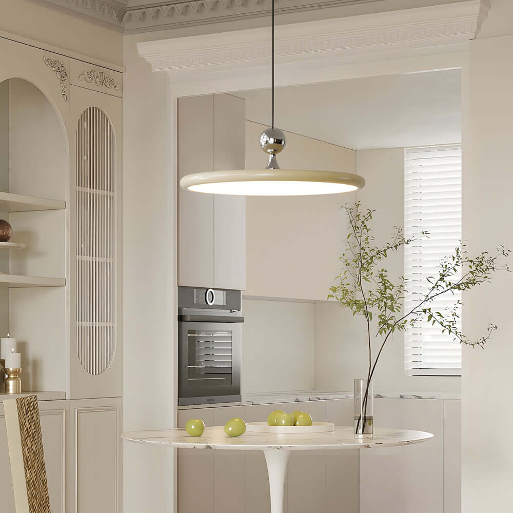 The Flying Saucer Pendant Light features a French acrylic UFO disc design that adds modern elegance and soft ambient lighting to living rooms, dining areas, and contemporary interiors.