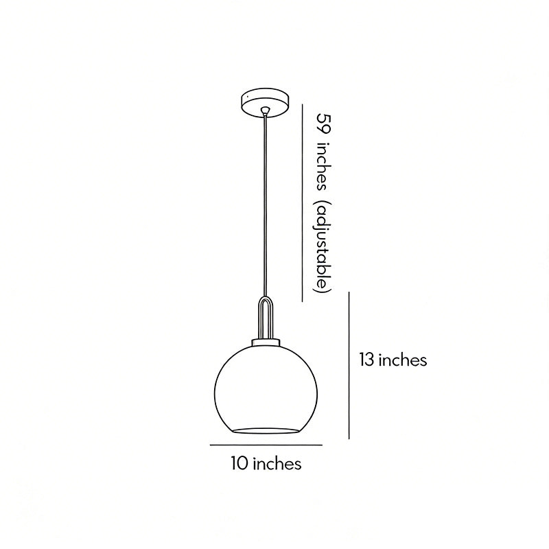 Frosted glass mini pendant light dimensions, front view with size specifications.