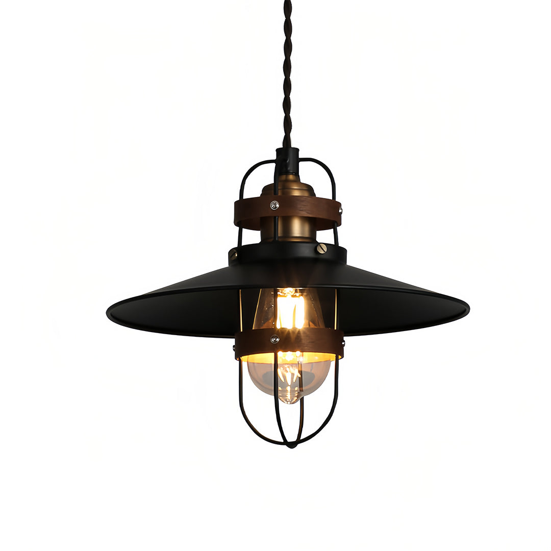 Full product view of the nautical-style vintage hanging pendant lights with cage