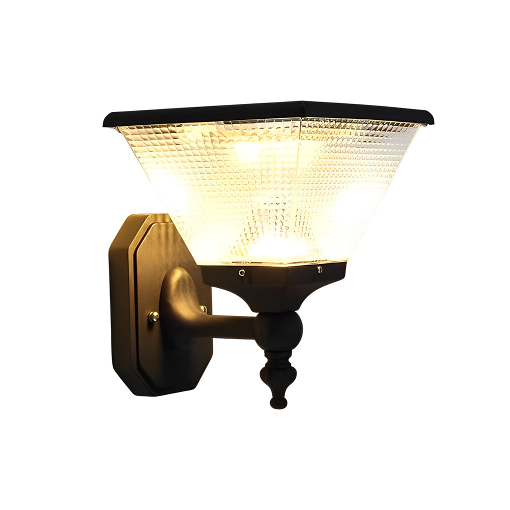 Funnel wall light with elegant black finish, providing focused illumination for exterior walls.
