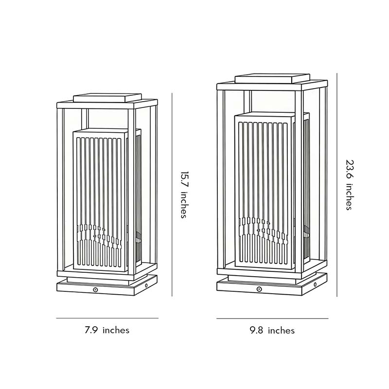 Technical diagram showing dimensions and structure of garden bollards lights models.