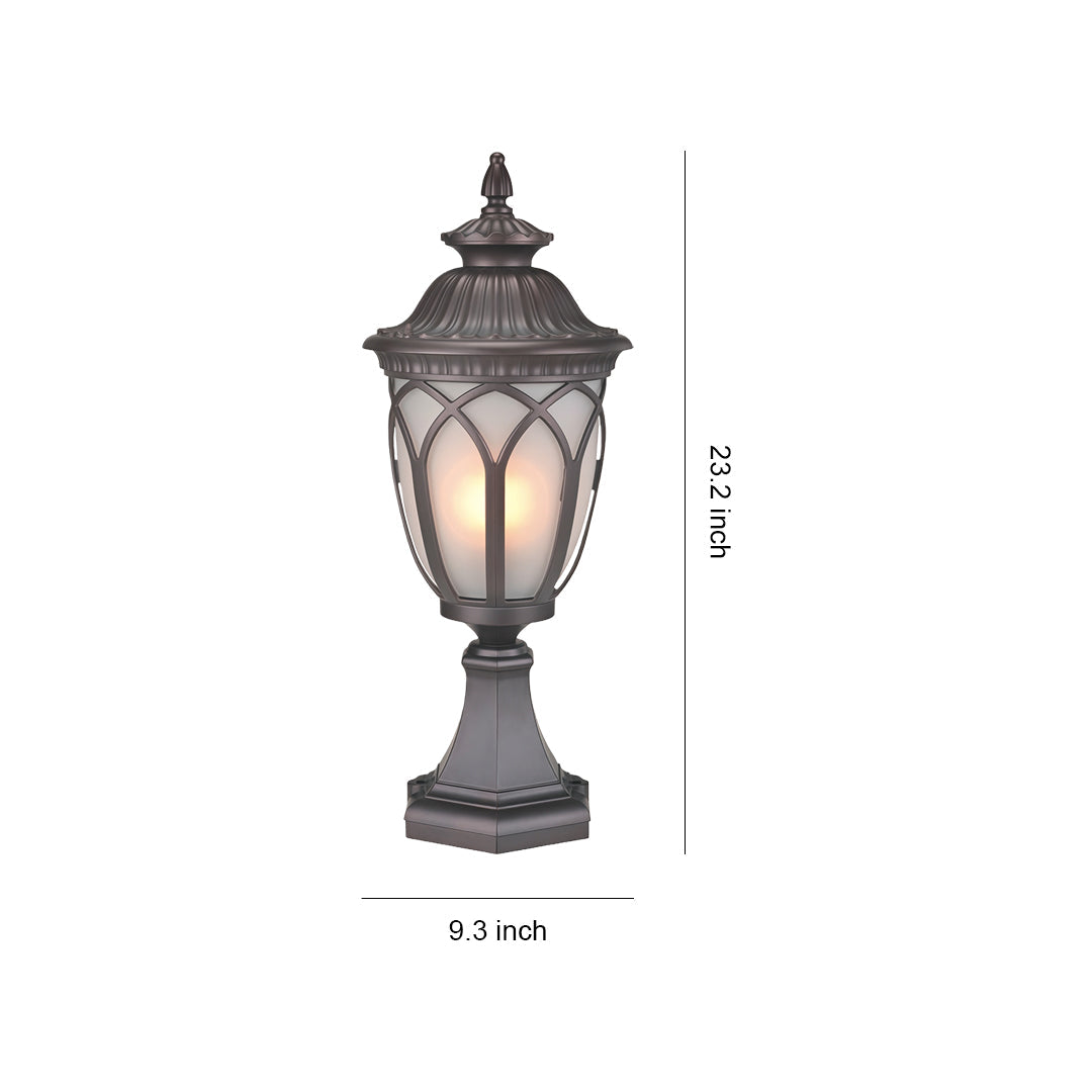 Garden pillar lights dimensions and installation guide, classic vintage outdoor design illustration
