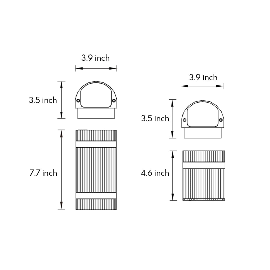 Garden wall light technical drawing showing dimensions with measurements for rectangular fixture design