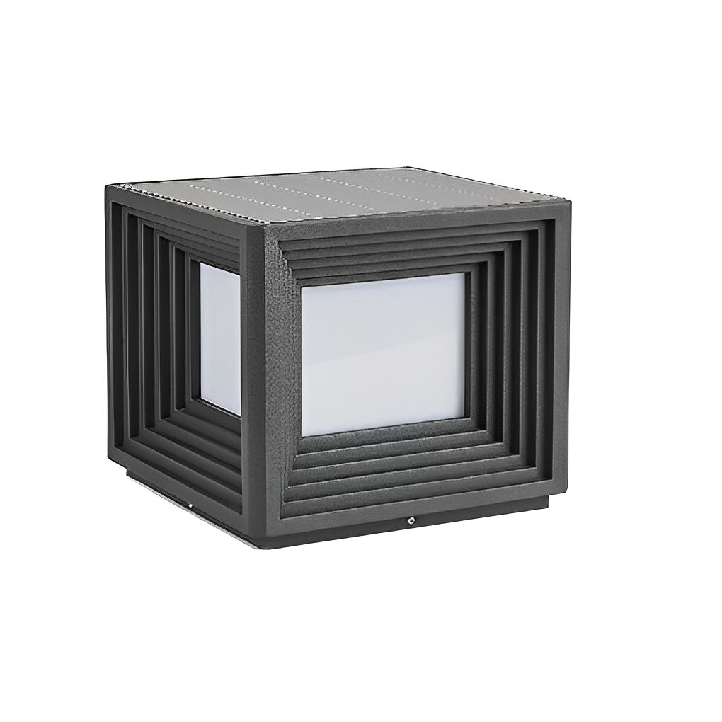Gate pillar lights with a dark gray finish, highlighting their modern structure.