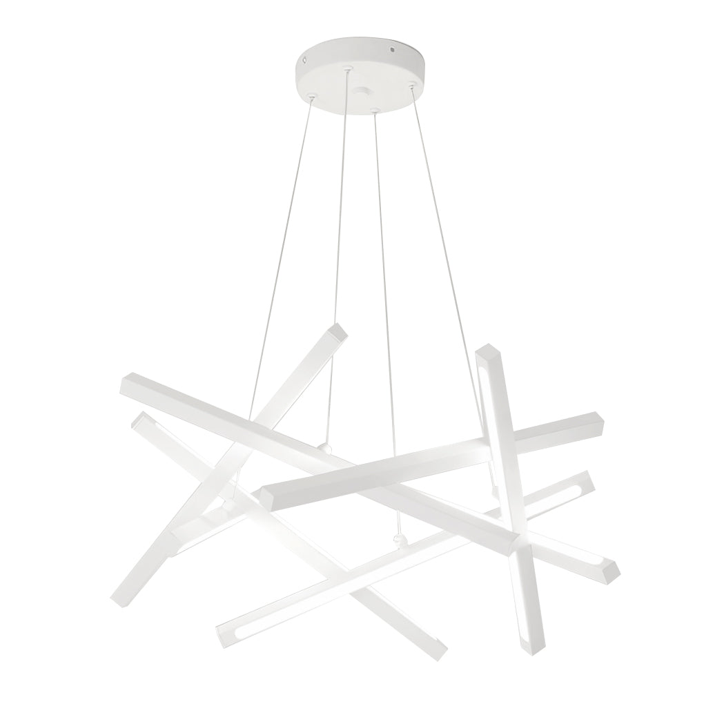White geometric ceiling light with multiple intersecting LED bars displayed on a clean background, emphasizing modern minimalist form.