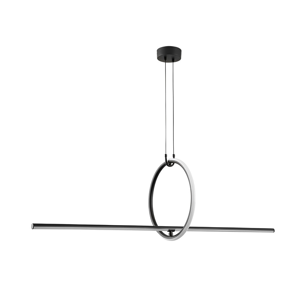 Geometric pendant light fixture displayed from below, emphasizing the sleek design and lighting effect.