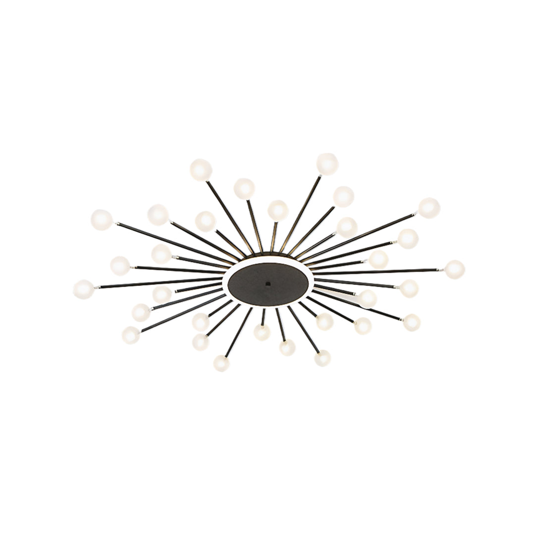 Contemporary sputnik ceiling light featuring black and chrome arms in geometric sunburst pattern, 45.2 inch width.