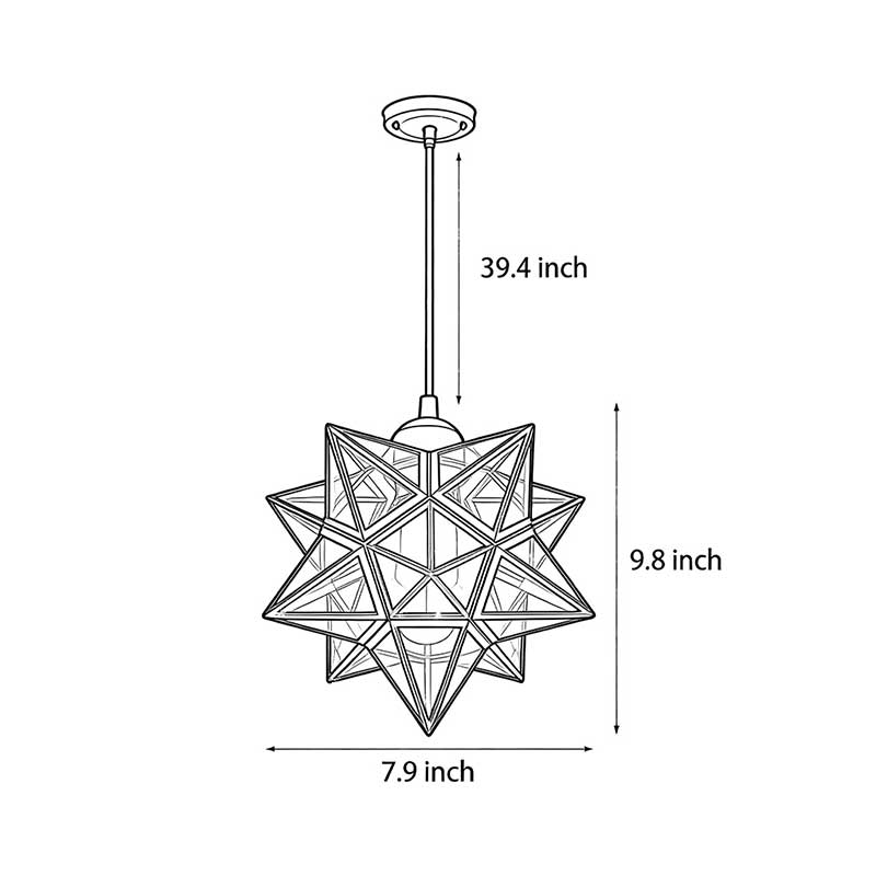 Black glass Moravian star pendant light with a simple ceiling mount in a modern home.
