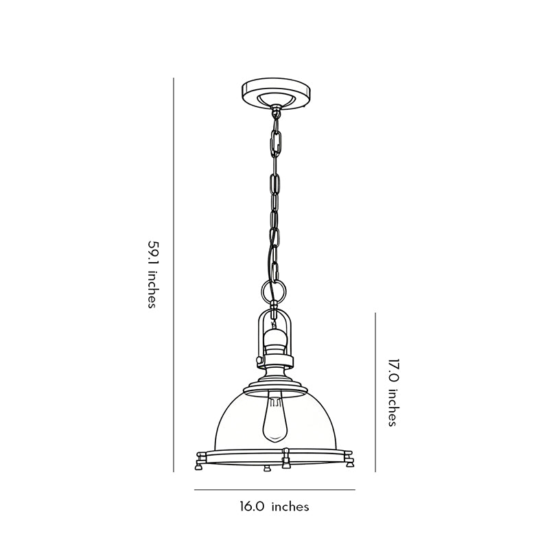 Glass pendant lights kitchen dimension drawing showing overall height and shade width measurements.