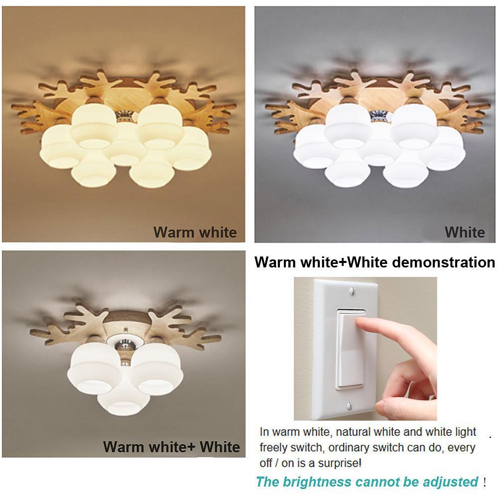 Comparison of warm white and cool white lighting effects from a decorative globe ceiling lamp.