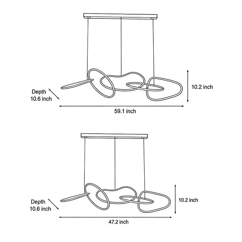 Technical diagram showing dimensions and structure of gold circle chandelier models.