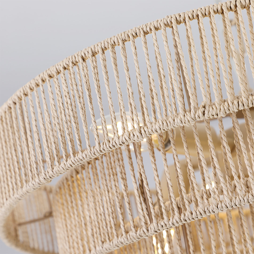 Gold Japanese style chandelier illuminating a cozy living room, blending traditional and modern aesthetics.