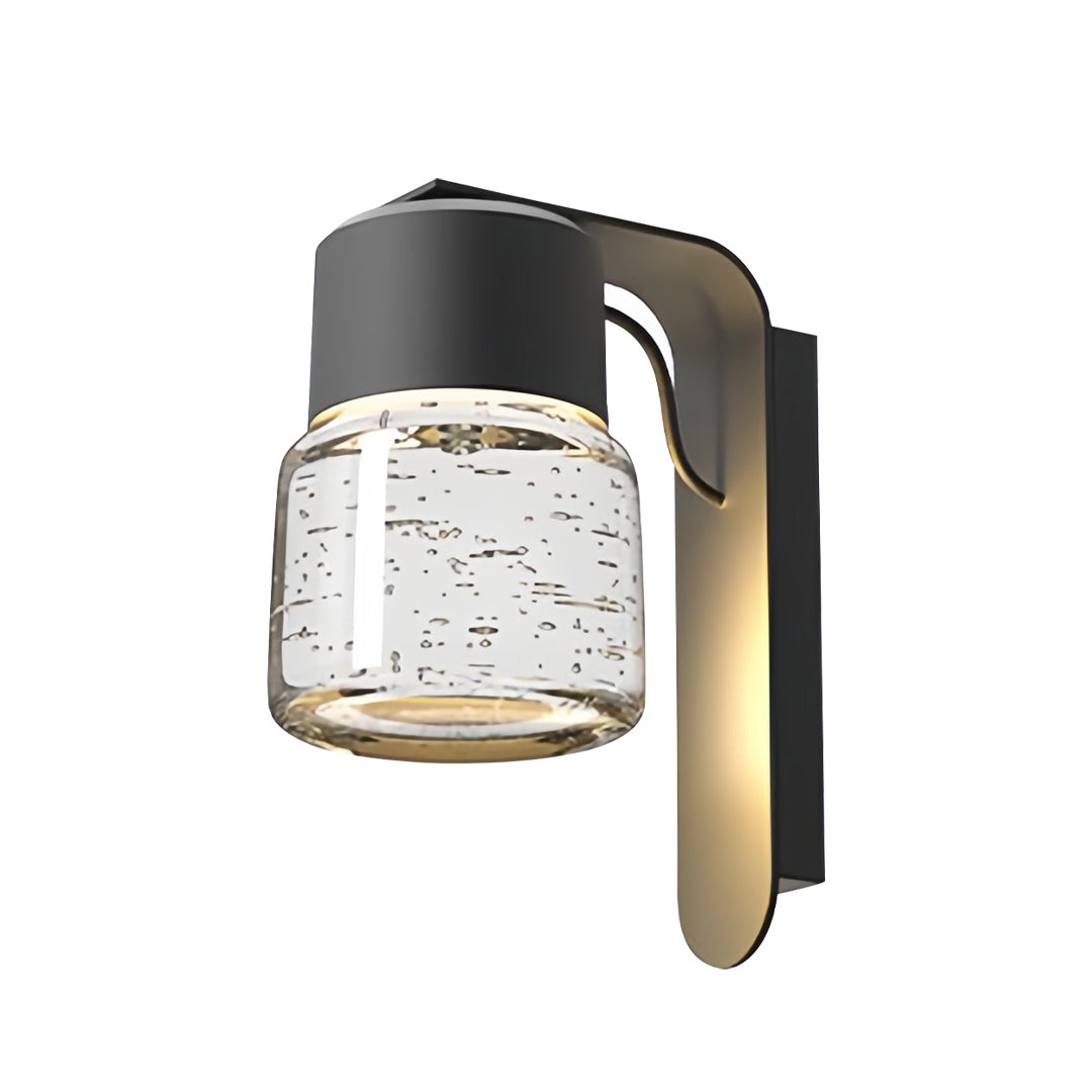 Elegant gold exterior wall mount lights with clear glass shade for modern outdoor décor.