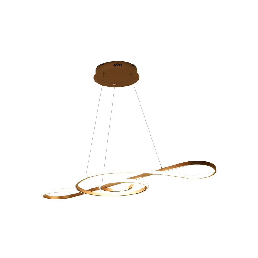 Elegant gold and white modern chandelier with loop design, sophisticated ceiling light for dining areas
