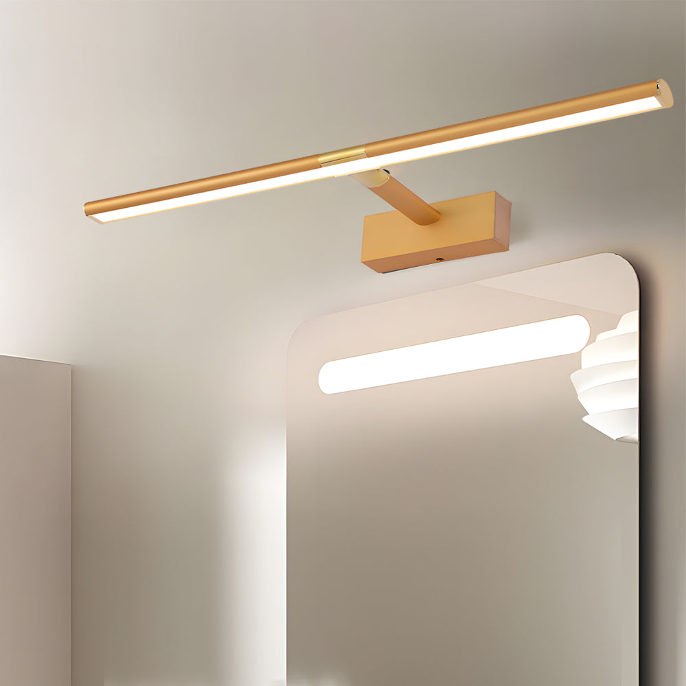 Gold finish vanity light fixture for an elegant master bathroom.