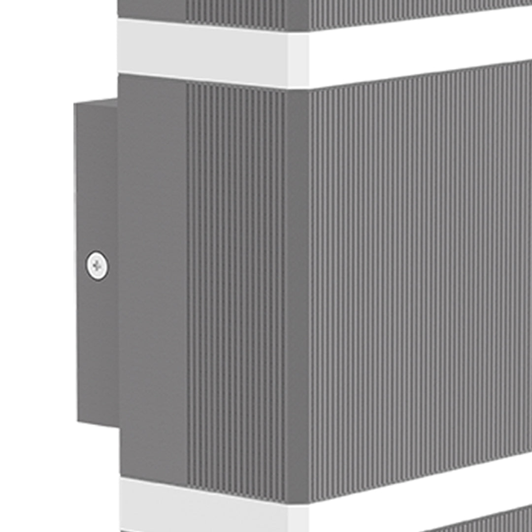 Grey cubic garden wall light shown from multiple angles displaying construction details