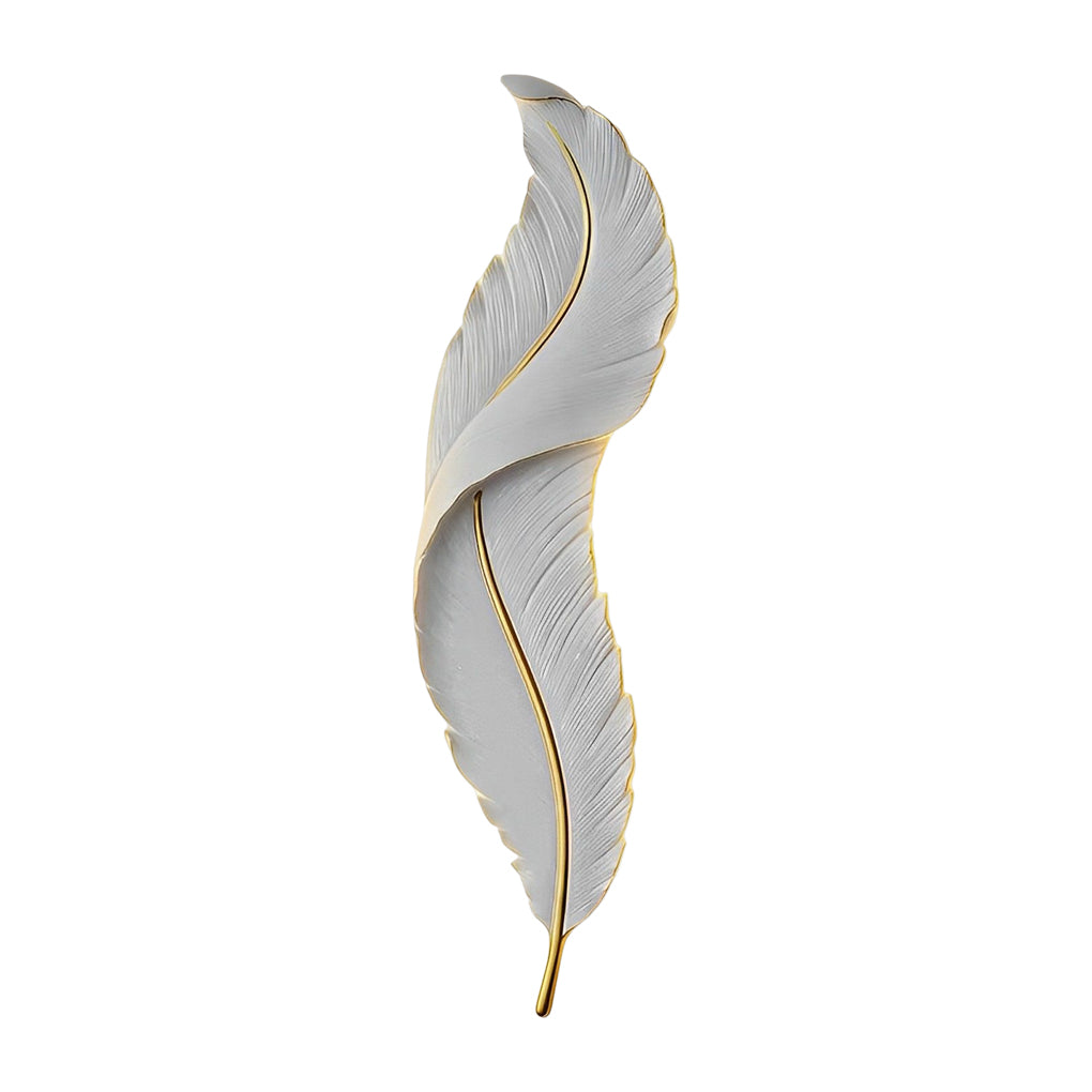 Grey feather wall light product image showing sculptural leaf-inspired design.