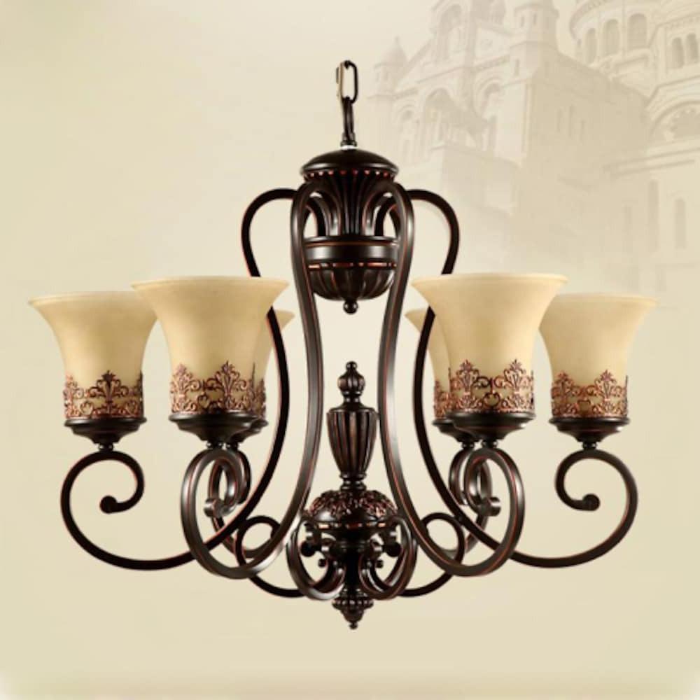 5 - light Bending Metal Bar Upside Down Glass Shade Vintage Chandelier Ceiling Light