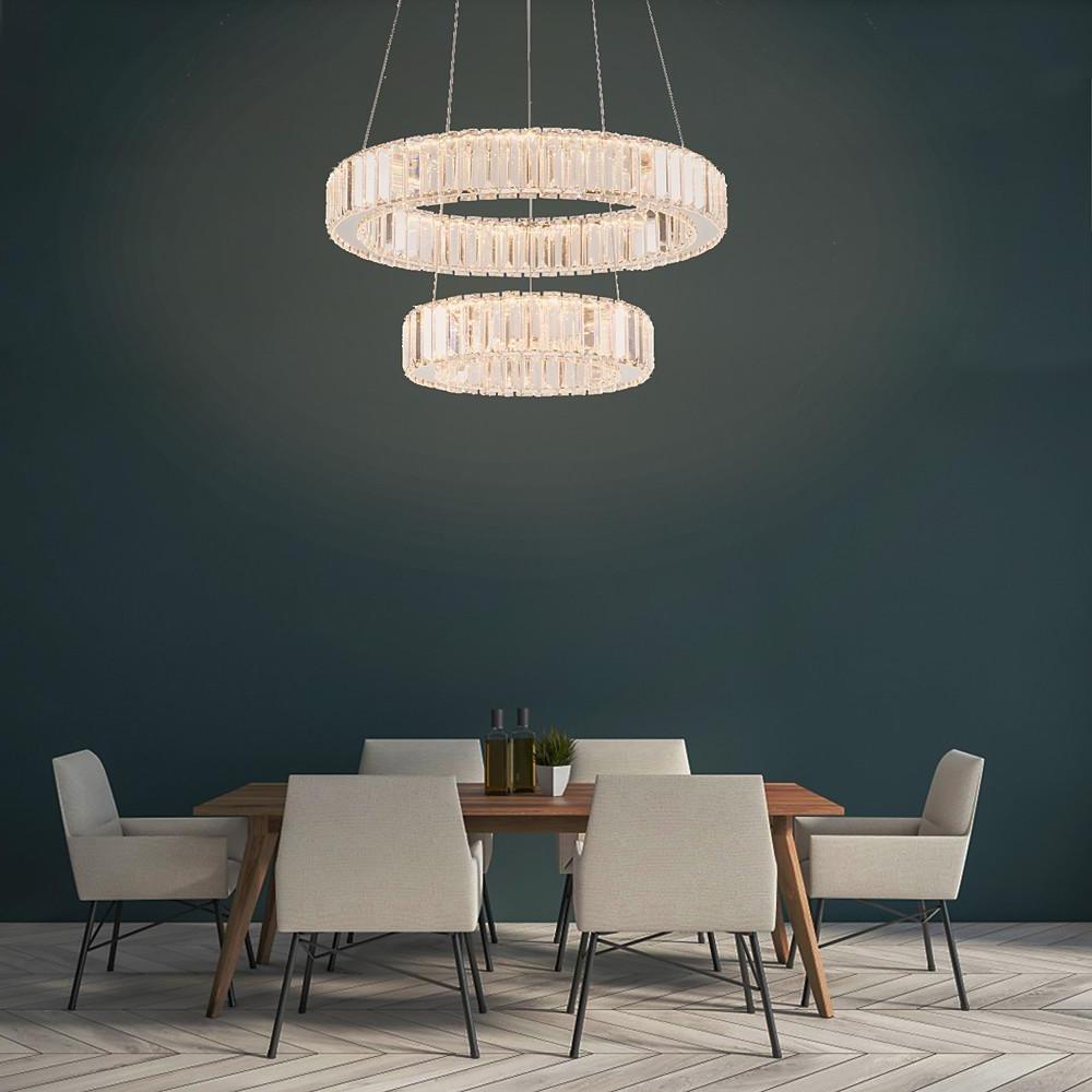 2 - ring Regular Shape Steel Crystal LED Chandelier