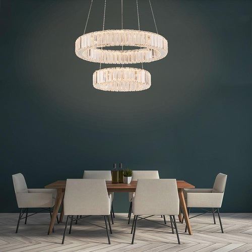 2 - ring Regular Shape Steel Crystal LED Chandelier