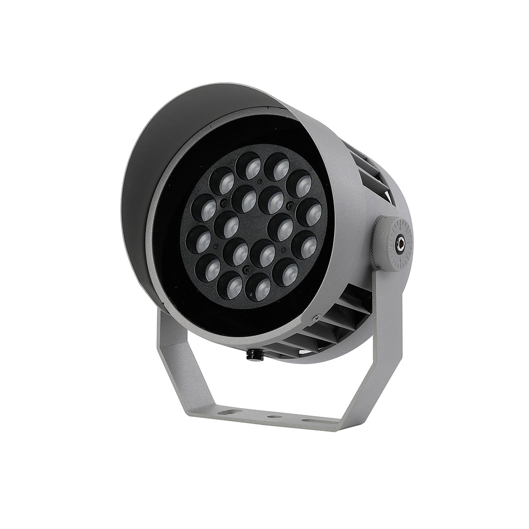 Heavy-duty spotlight for landscape with robust silver finish and precise beam control
