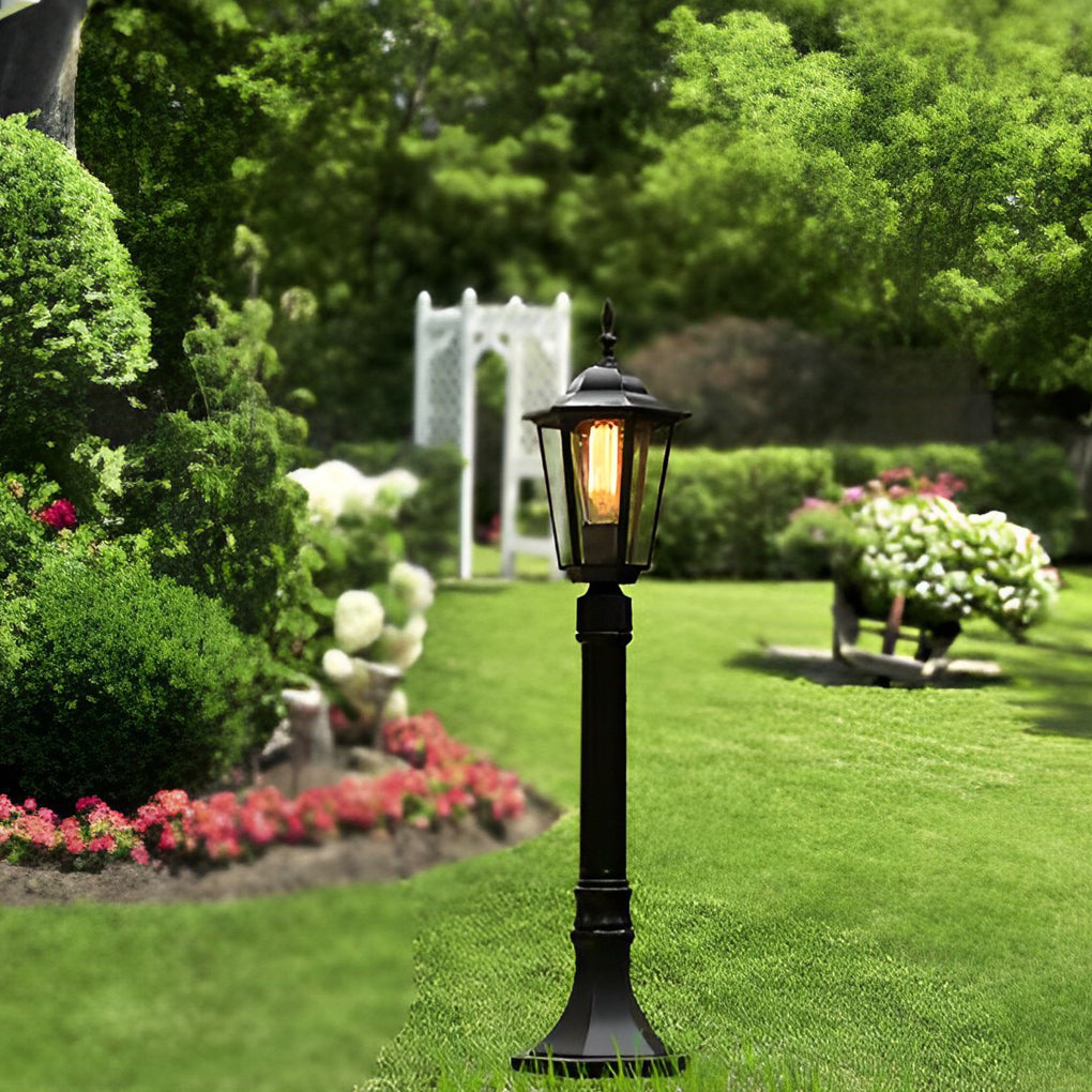 Hexagon path light with detailed view of its structure and pattern.