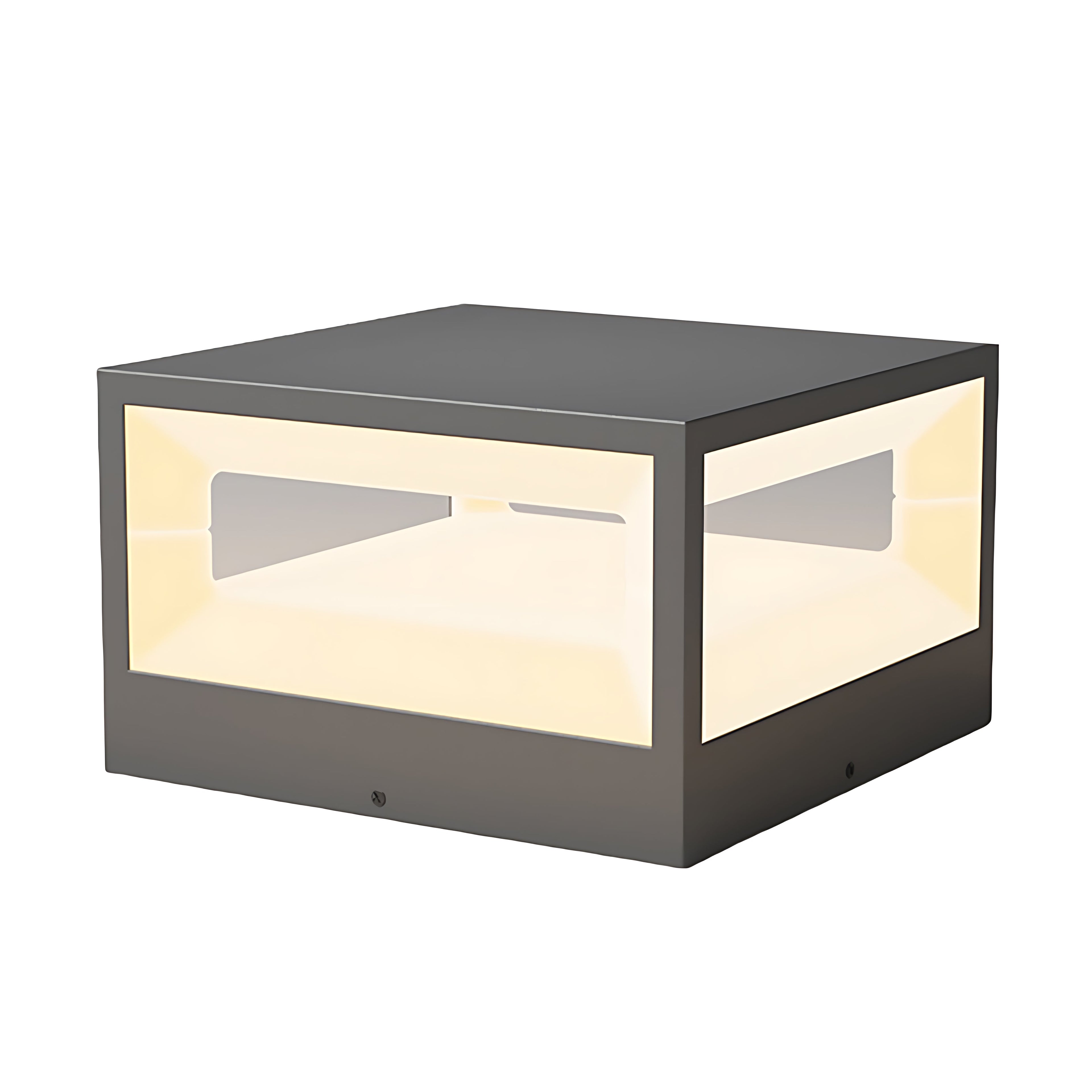 Hollow square pillar light with a close-up of the base, showcasing sturdy and elegant design.