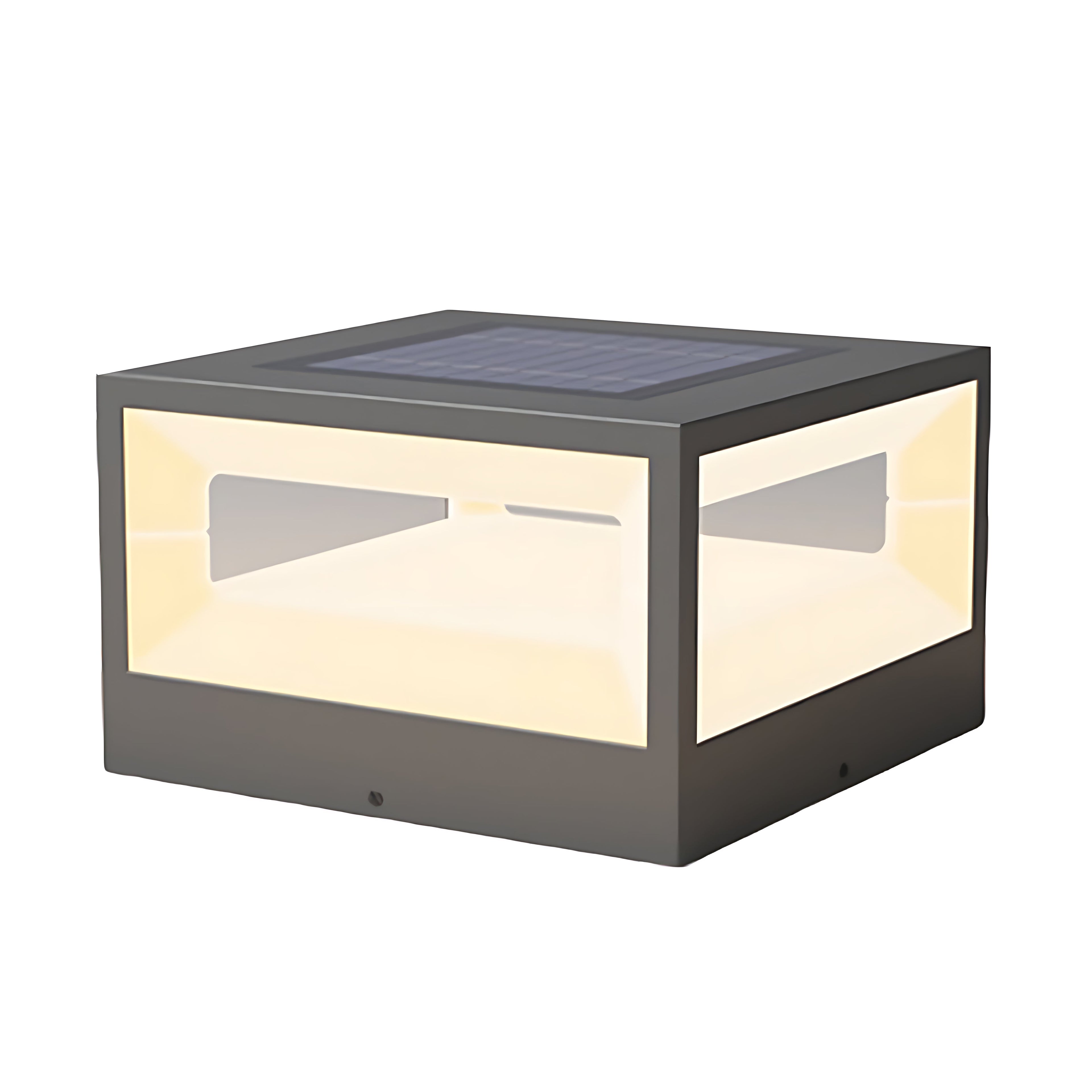 Hollow square pillar light with a solar panel top, perfect for sustainable outdoor lighting.