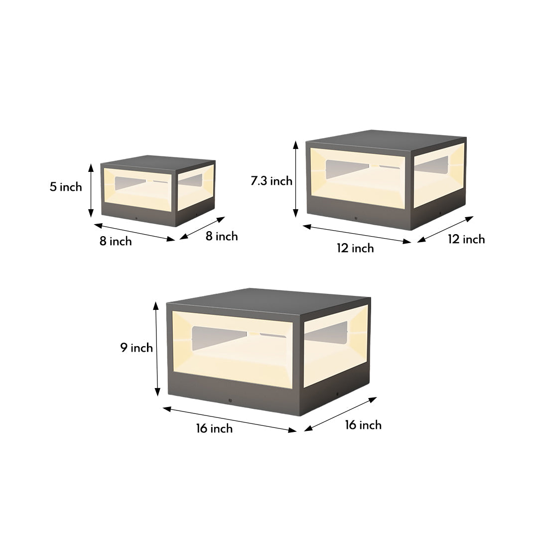 Hollow square pillar light in three sizes, offering flexible options for outdoor illumination.