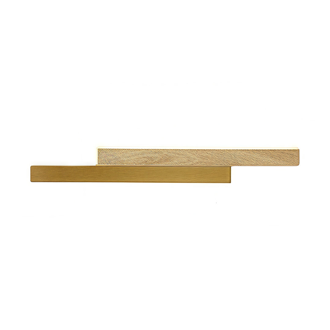 Horizontal arrangement of the linear led wall light components, demonstrating the overlap design and thin profile.