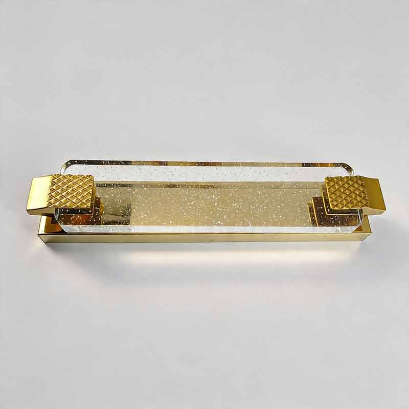 Modern luxury wall lights for living room horizontal mount with gold caps and bubble crystals.
