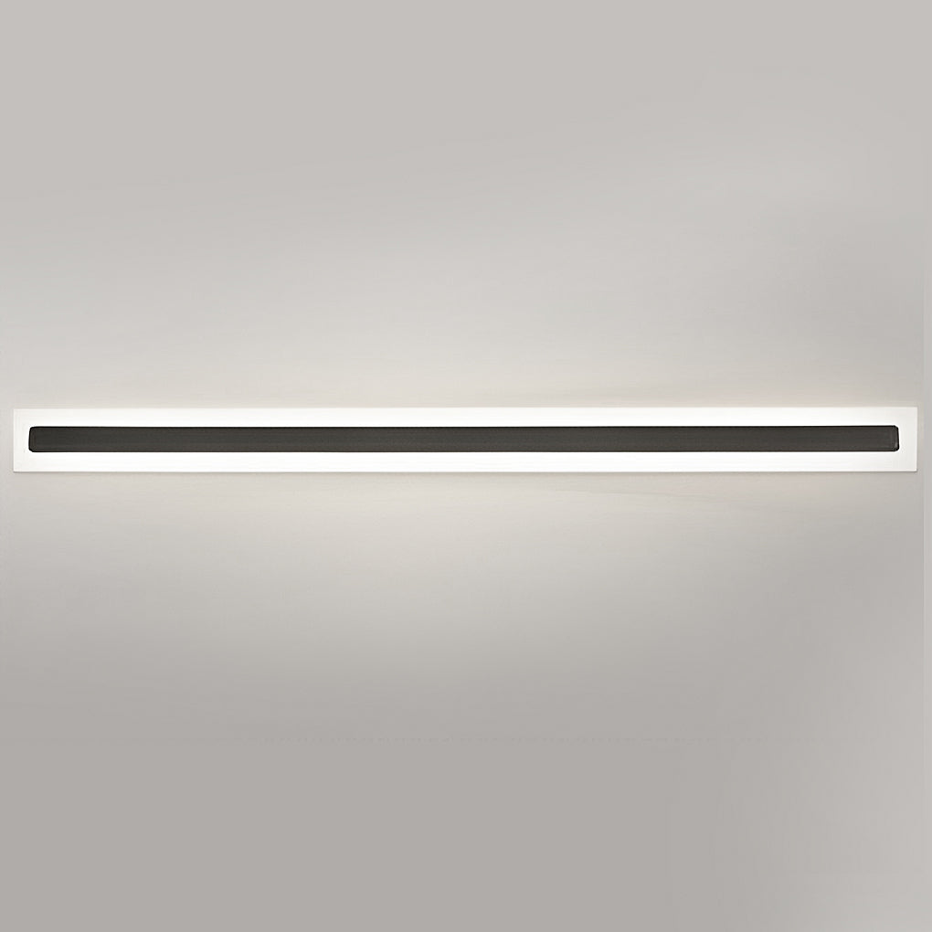 Acrylic wall sconce with horizontal LED light, providing warm and minimalist illumination on neutral wall