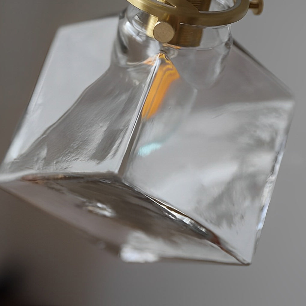 Ice cube pendant light bottom view showing angular glass design.