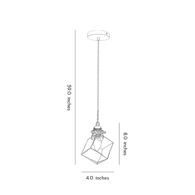 Ice cube pendant light dimension drawing with height and width measurements.