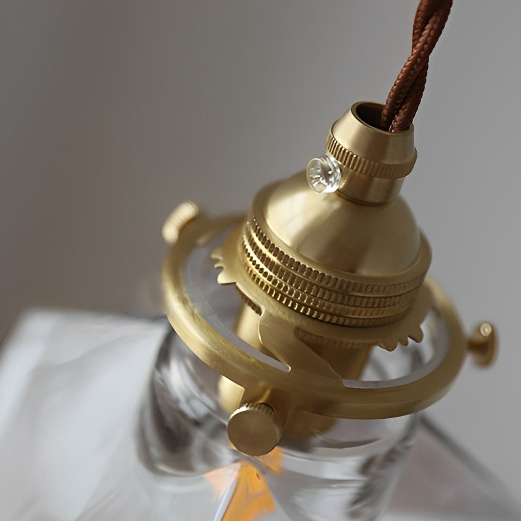 Ice cube pendant light top hardware detail with adjustable ring.